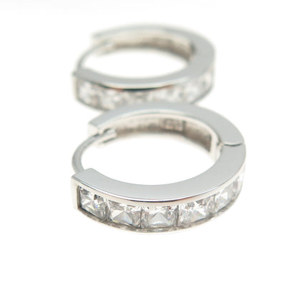 925 Sterling Silver Princess-Cut C Z Hoop Earrings