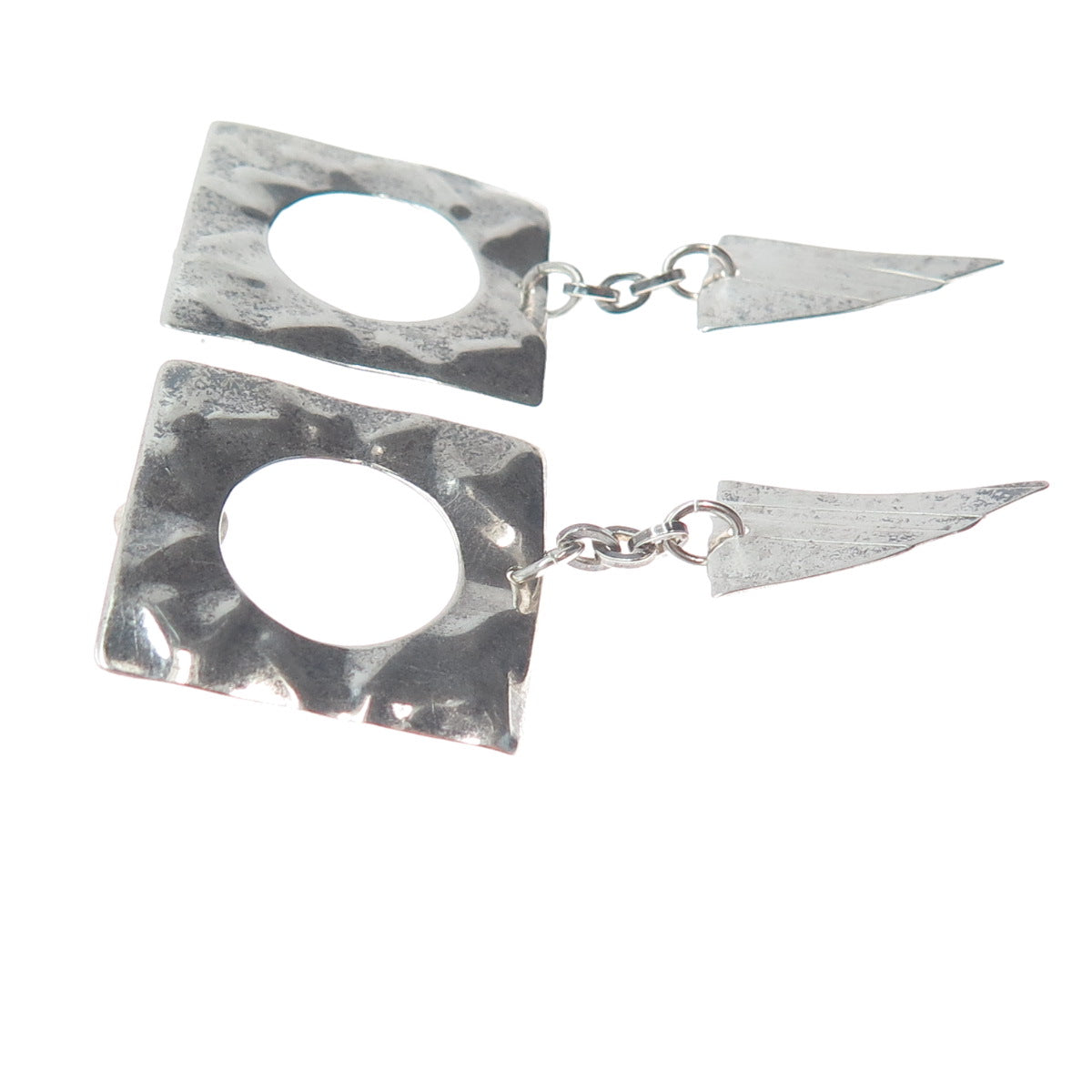 Old Pawn 925 Sterling Silver Vintage Hammered Finish Tribal Oxidized Earrings