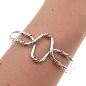 925 Sterling Silver Gold Filled Vintage Modernist Adjustable Bracelet 6.25"
