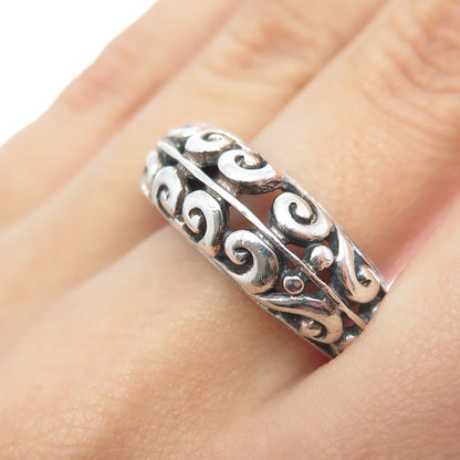 925 Sterling Silver Vintage Modernist Swirl Oxidized Ring Size 7.5