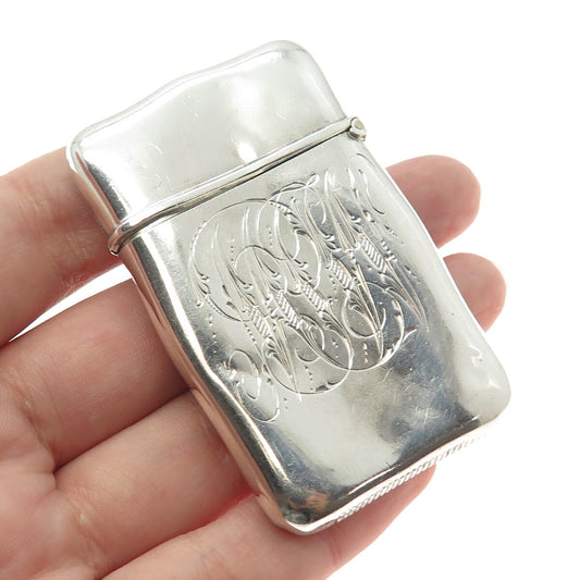925 Sterling Silver Antique Art Deco Engraved "M&W" Collectable Vesta Match Case