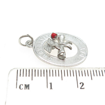 925 Sterling Silver Vintage Red Glass "Graduation Day" Cap & Diploma Pendant