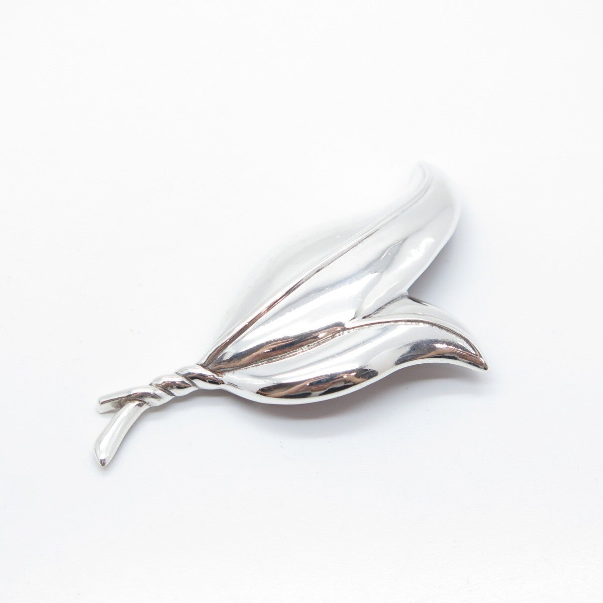 925 Sterling Silver Vintage Double Leaf Pin Brooch