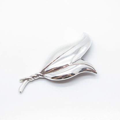 925 Sterling Silver Vintage Double Leaf Pin Brooch