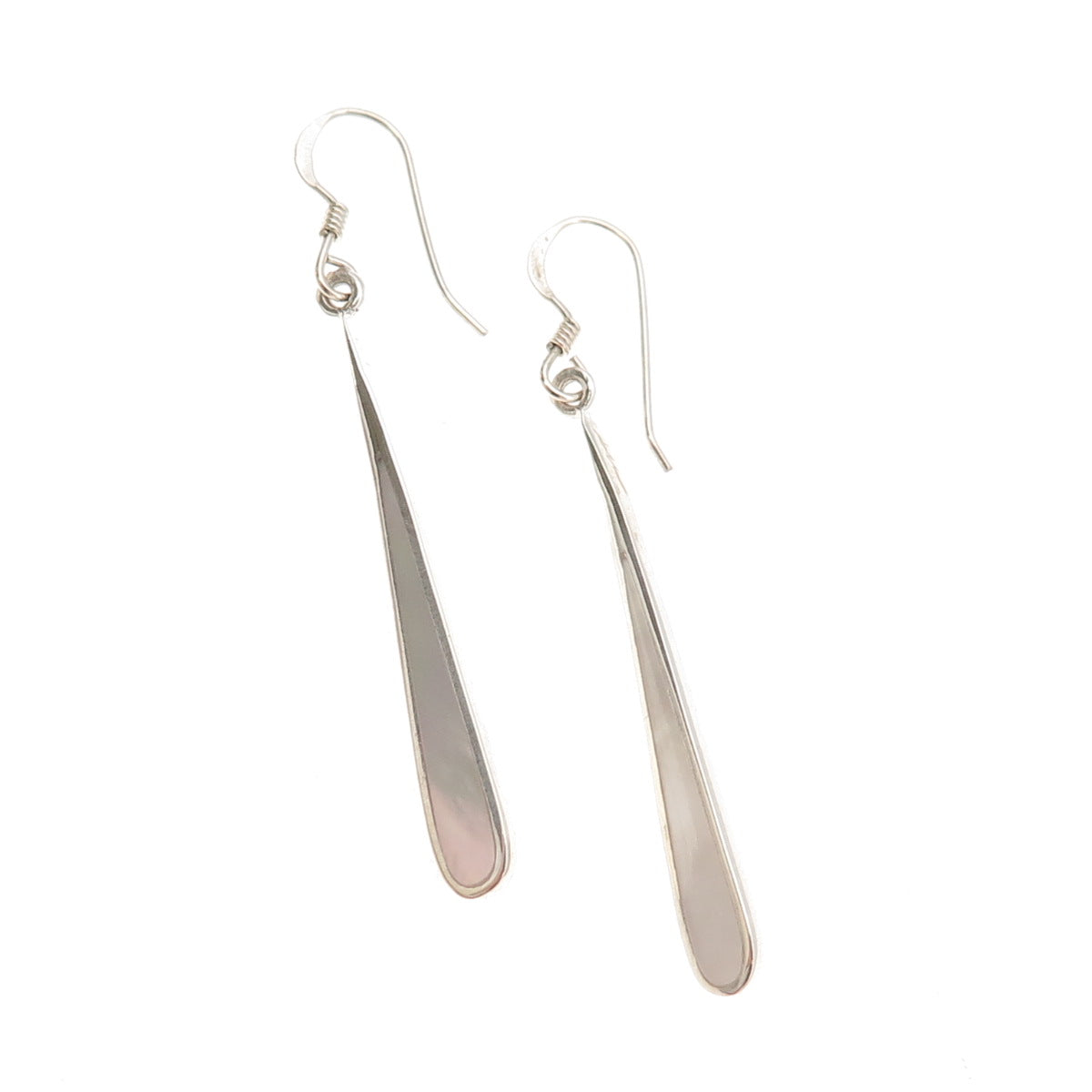 925 Sterling Silver Vintage Real MOP Teardrop Dangle Earrings