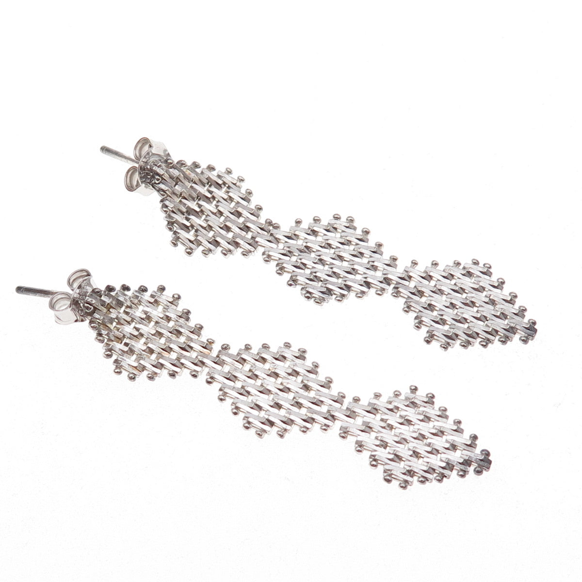 925 Sterling Silver Vintage Mexico Diamond-Shape Mesh Dangle Earrings