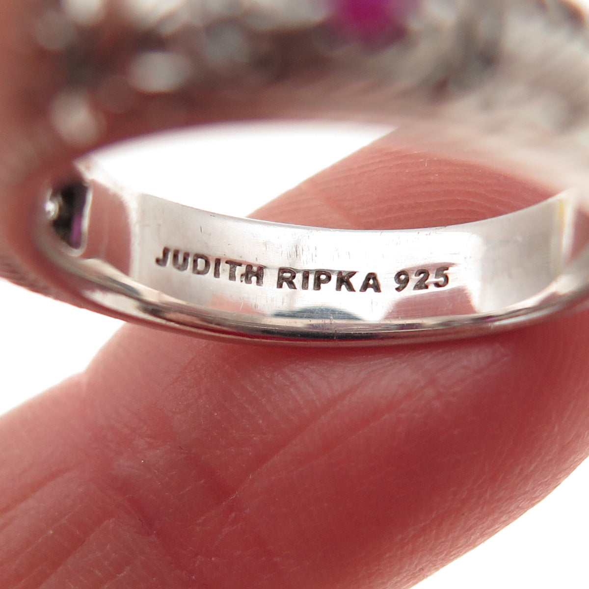 JUDITH RIPKA 925 Sterling Silver Real Ruby & C Z Ring Size 7 (missing 1 C Z)