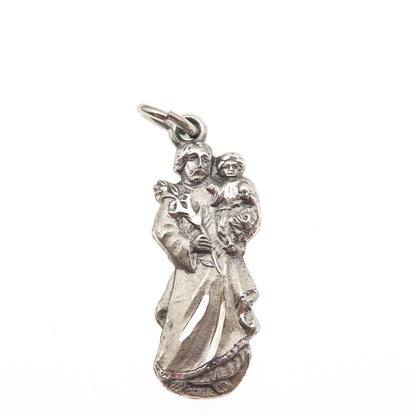 CREED 925 Sterling Silver Vintage St. Christopher Oxidized Charm Pendant