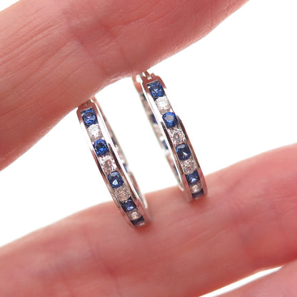 Jacmel Mauritius Sterling Silver Lab-Created Sapphire C Z In & Out Hoop Earrings