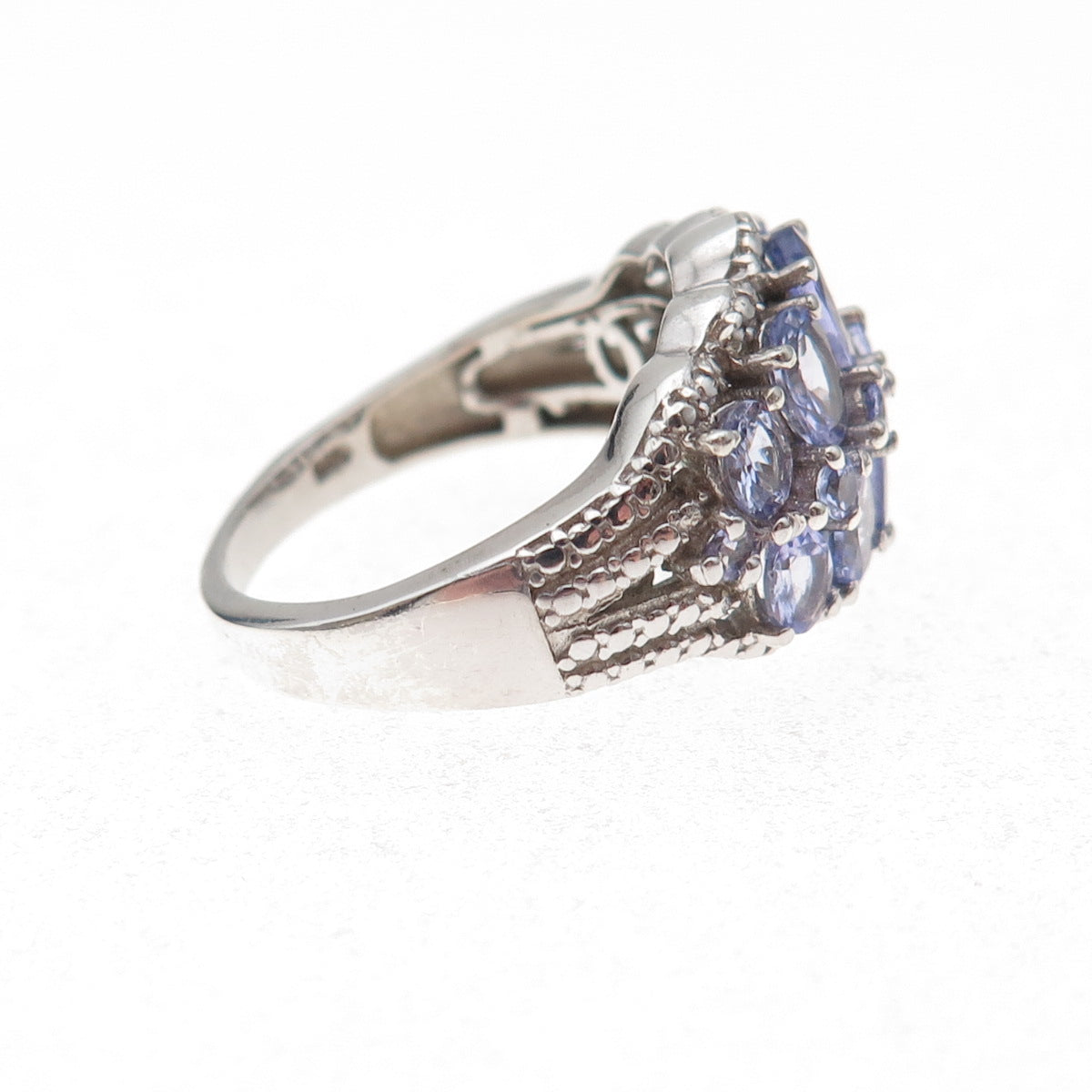 Chuck Clemency 925 Sterling Silver Real Oval & Round-Cut Tanzanite Ring Size 8