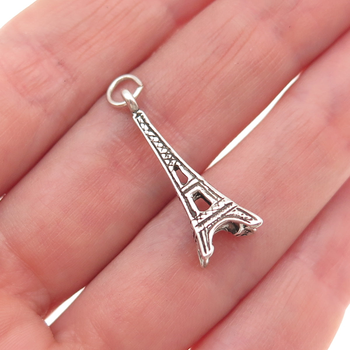 925 Sterling Silver Vintage Eiffel Tower Oxidized 3D Charm Pendant