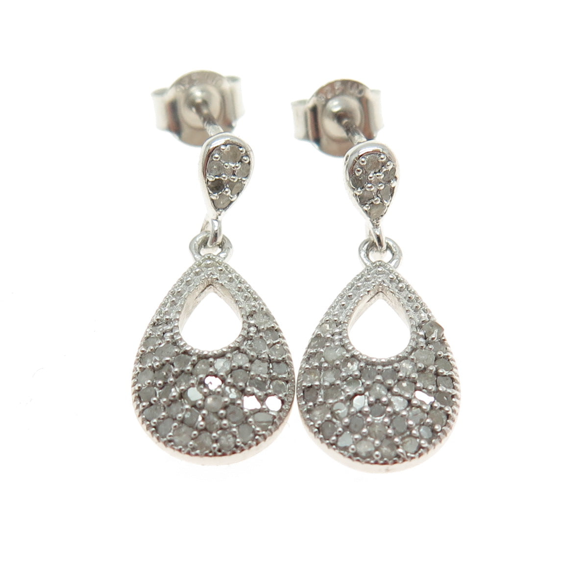 925 Sterling Silver Real Round-Cut Diamond Teardrop Dangling Earrings