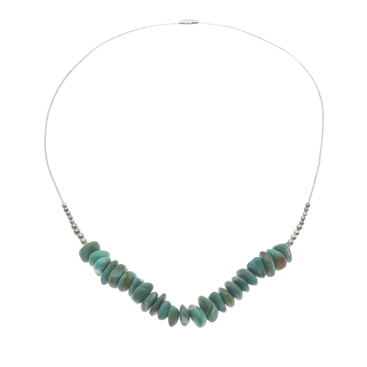 Old Pawn 925 Sterling Silver Royston Turquoise Beads Liquid Chain Necklace 18"