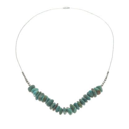 Old Pawn 925 Sterling Silver Royston Turquoise Beads Liquid Chain Necklace 18"