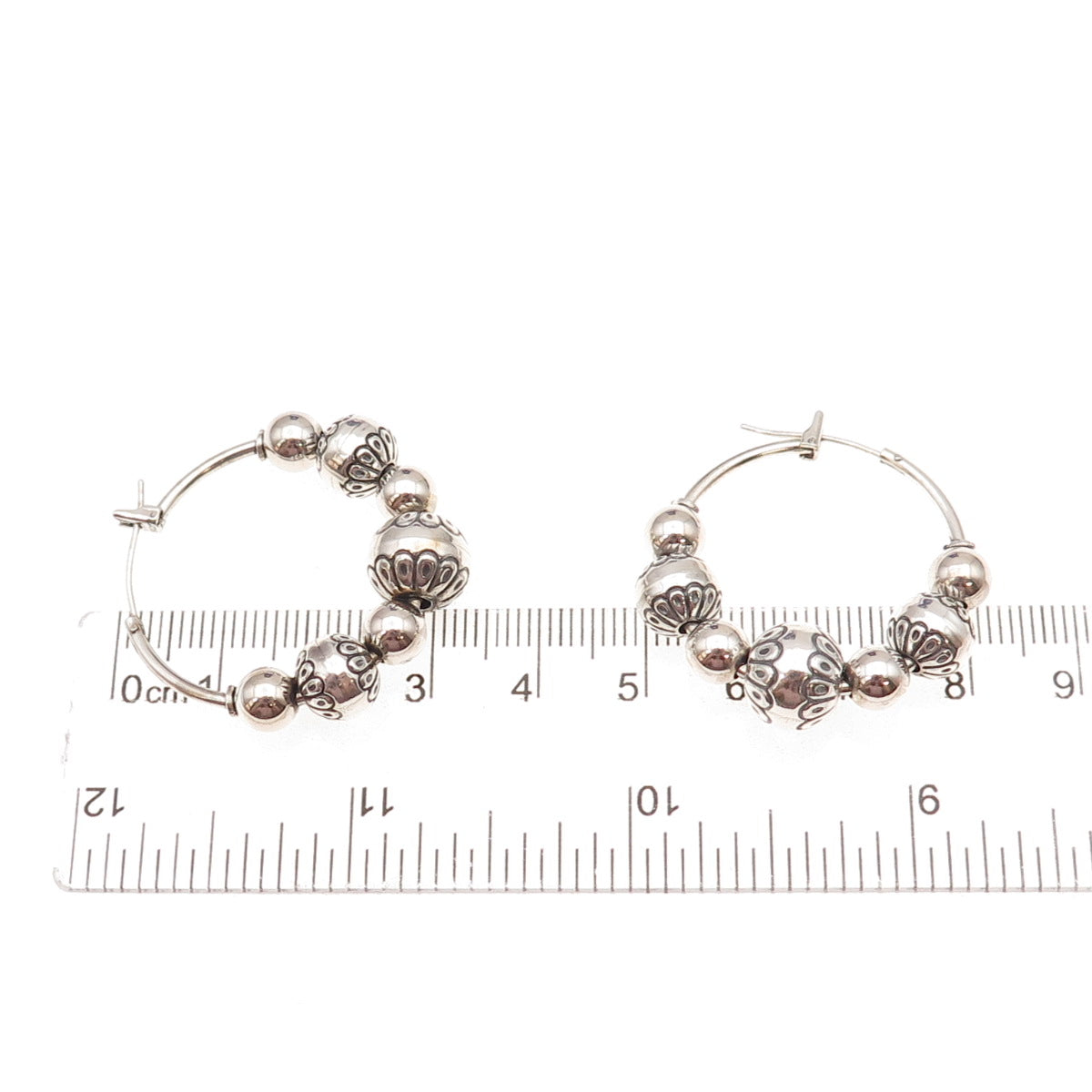 Carolyn Pollack Old Pawn 925 Sterling Silver Vintage Navajo Pearls Hoop Earrings