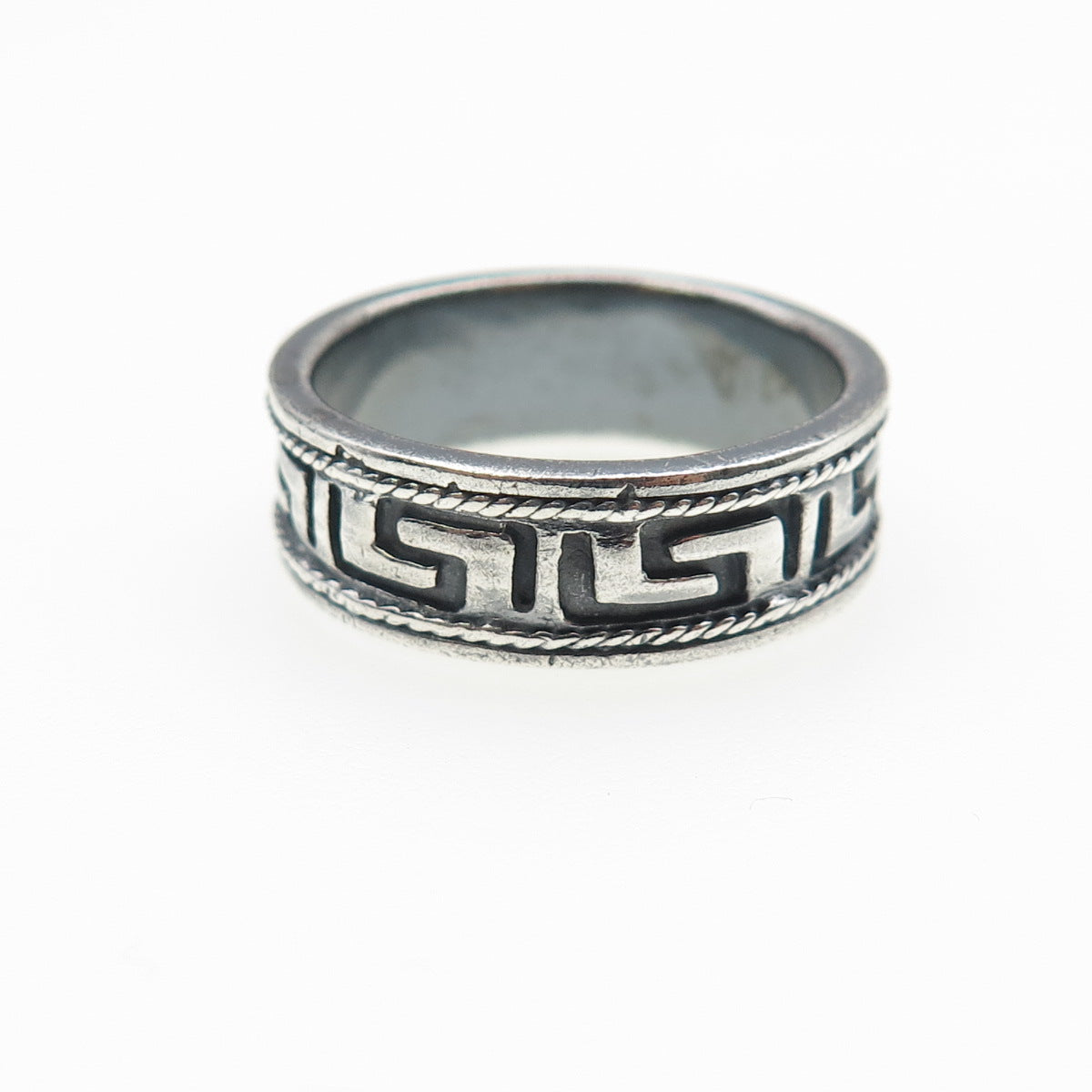 HAN 925 Sterling Silver Vintage Greek Maze Oxidized Band Ring Size 8.75