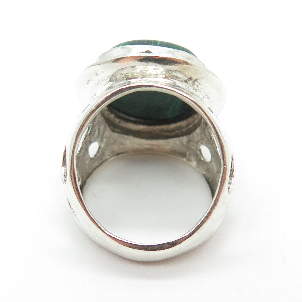 925 Sterling Silver Vintage Real Cabochon Malachite Cave Ring Size 6.25