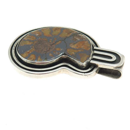925 Sterling Silver Vintage Real Ammolite Fossil Tribal Amulet Pendant