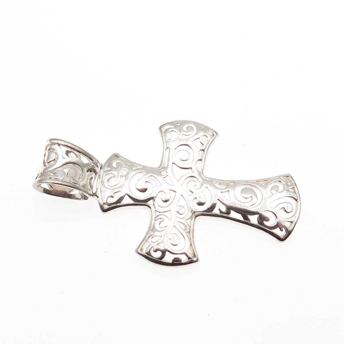 925 Sterling Silver Vintage Modernist Scroll Cross Pendant