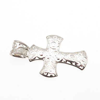 925 Sterling Silver Vintage Modernist Scroll Cross Pendant