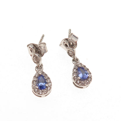 D'Joy 925 Sterling Silver Real Tanzanite & White Topaz Teardrop Dangle Earrings