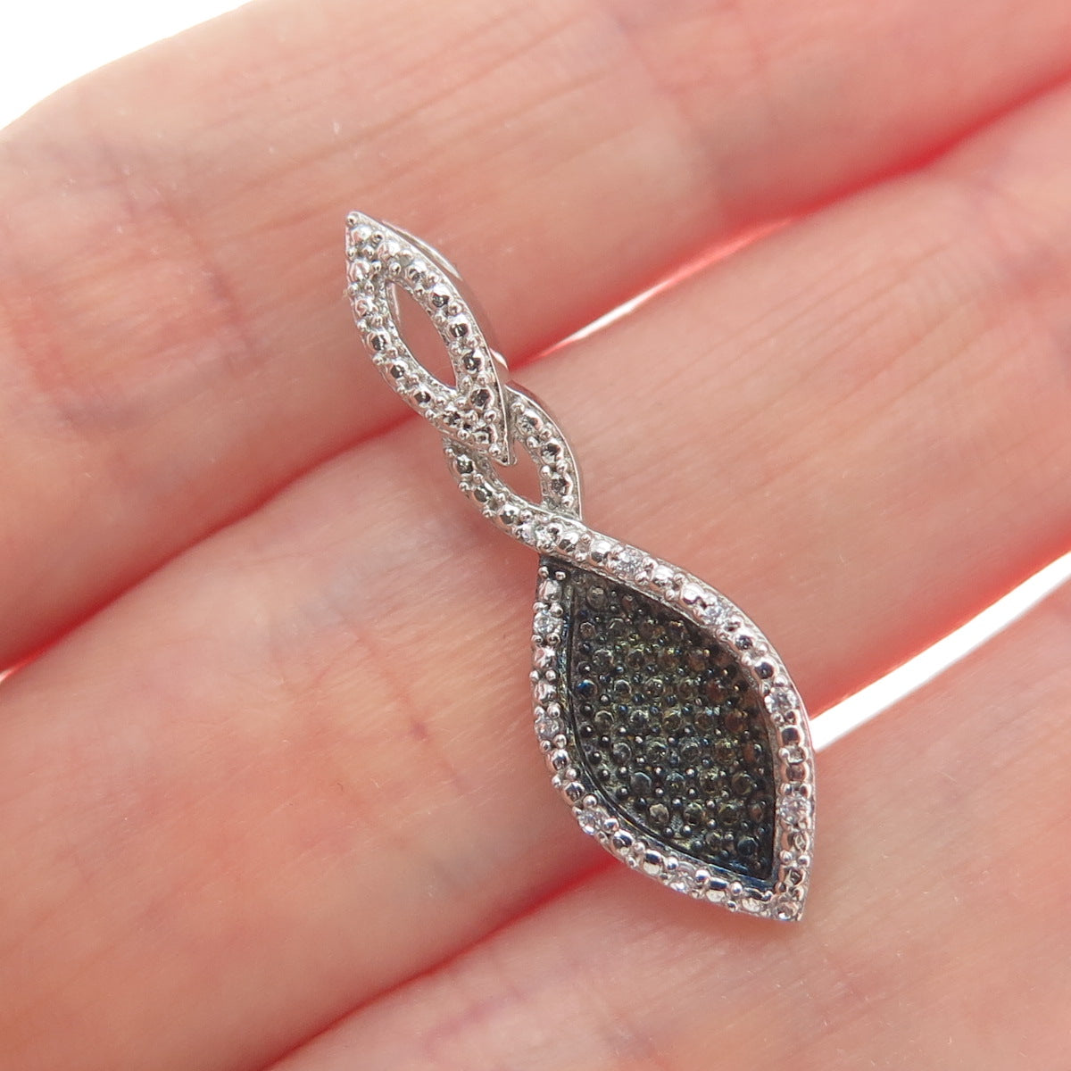 925 Sterling Silver 2-Tone Round-Cut C Z Twisted Charm Slide Pendant