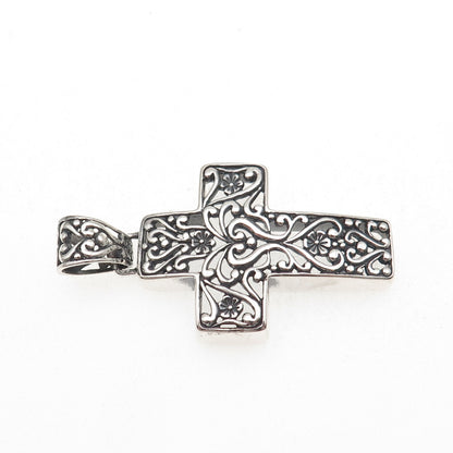 Carolyn Pollack 925 Sterling Silver Vintage Floral Ornate Cross Oxidized Pendant