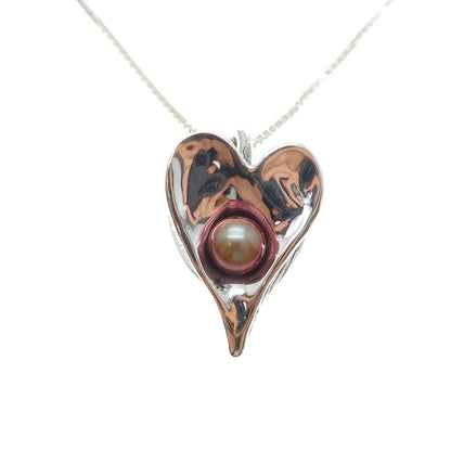 HAGIT GORALI Sterling Silver Vintage Israel Tahitian Pearl Heart Necklace 16"