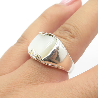 925 Sterling Silver Vintage Real Mother-of-Pearl Dome Ring Size 7