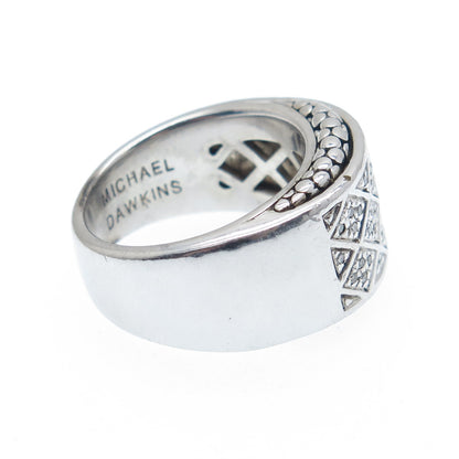 MICHAEL DAWKINS 925 Sterling Silver Real Round-Cut Diamond Ring Size 6.25