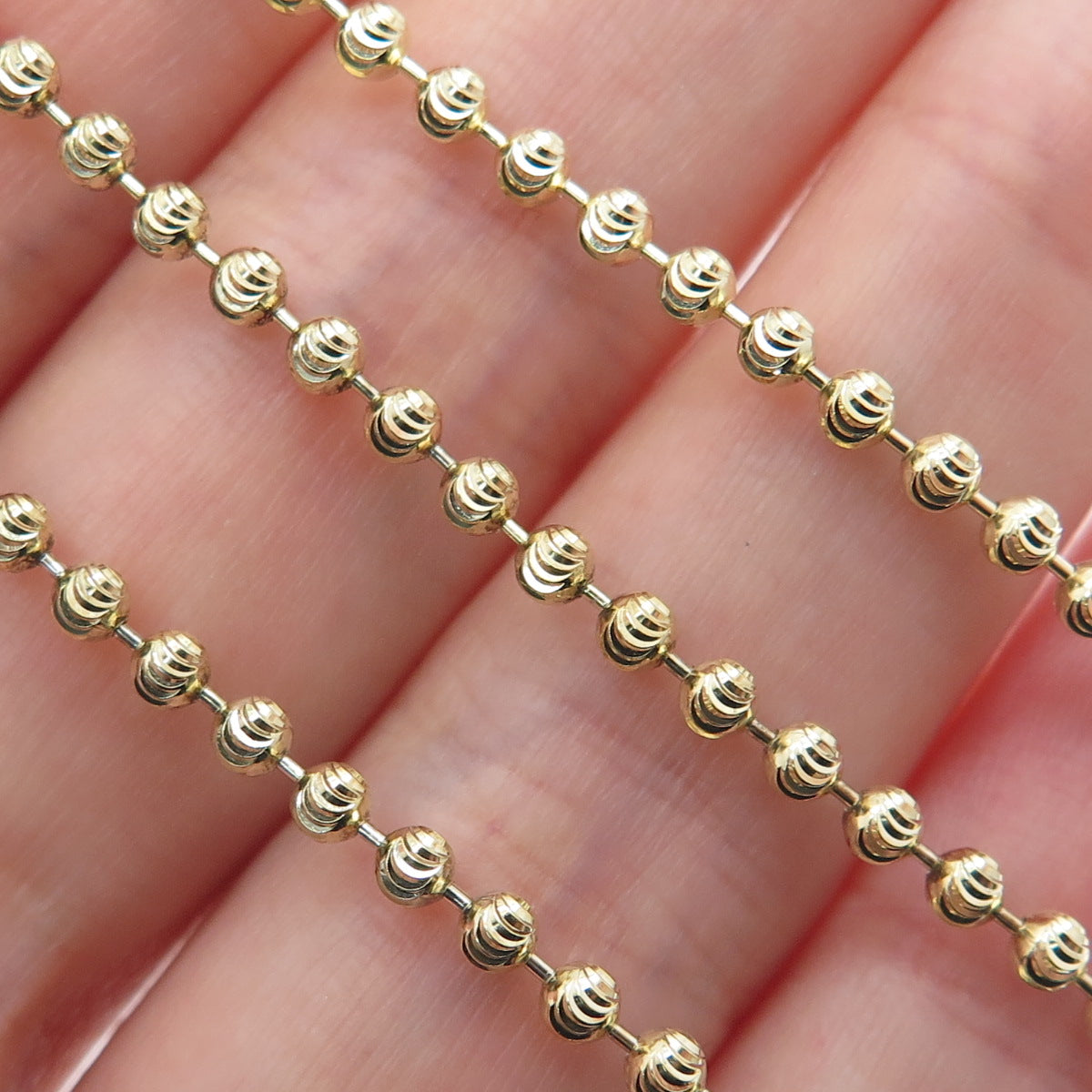 925 Sterling Gold Plated BSI Italy Diamond-Cut Ball Beaded Chain Necklace 24"