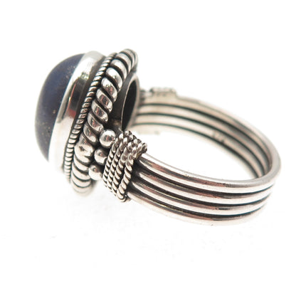 925 Sterling Silver Vintage Real Cabochon Lapis Oxidized Ring Size 7.5