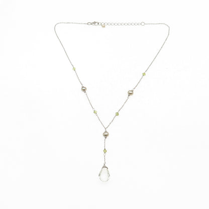 925 Sterling Silver Real Green Amethyst Peridot & Pearl Chain Necklace 16-18"