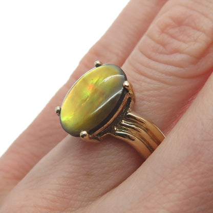 925 Sterling Silver Gold Plated Vintage Real Doublet MOP Ring Size 6