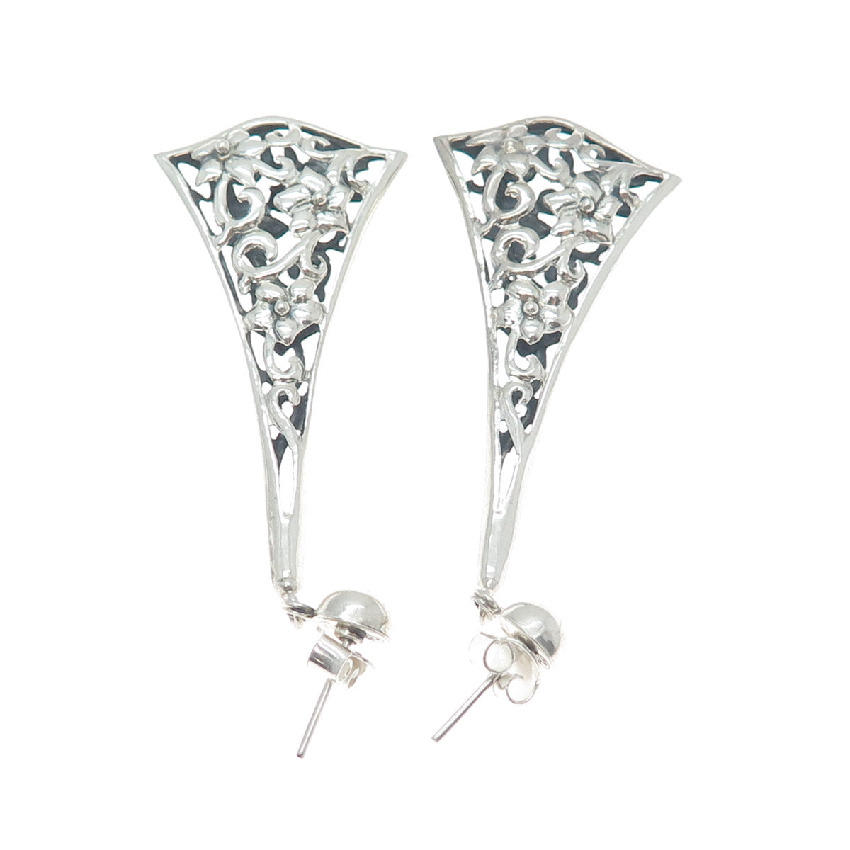 PLATELLA 950 Silver Vintage Floral Dangle Earrings