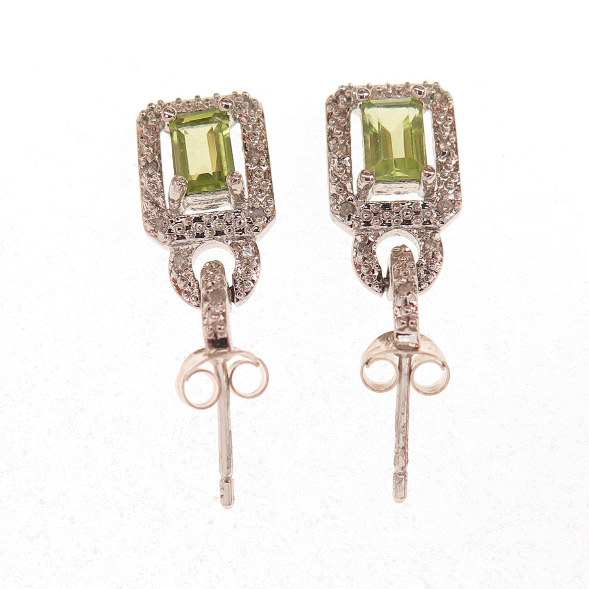 Charles Winston 925 Sterling Silver Real Diamond & Peridot Dangle Earrings