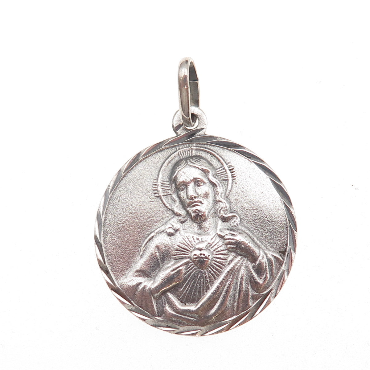 1000 Fine Silver Vintage Jesus Sacred Heart Oxidized Charm Pendant