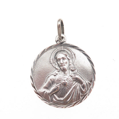 1000 Fine Silver Vintage Jesus Sacred Heart Oxidized Charm Pendant