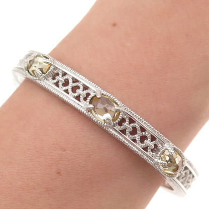 Judith Ripka 925 Sterling Silver Real Lemon Quartz Infinity Cuff Bracelet 6.25"