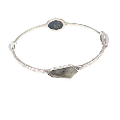 Silpada Sterling Silver Vintage Chalcedony Lapis Starry Night Bangle Bracelet 8"