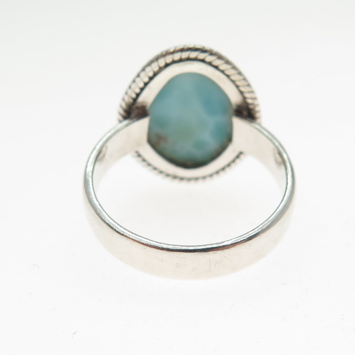 925 Sterling Silver Vintage Southwestern Real Cabochon Larimar Ring Size 7.5