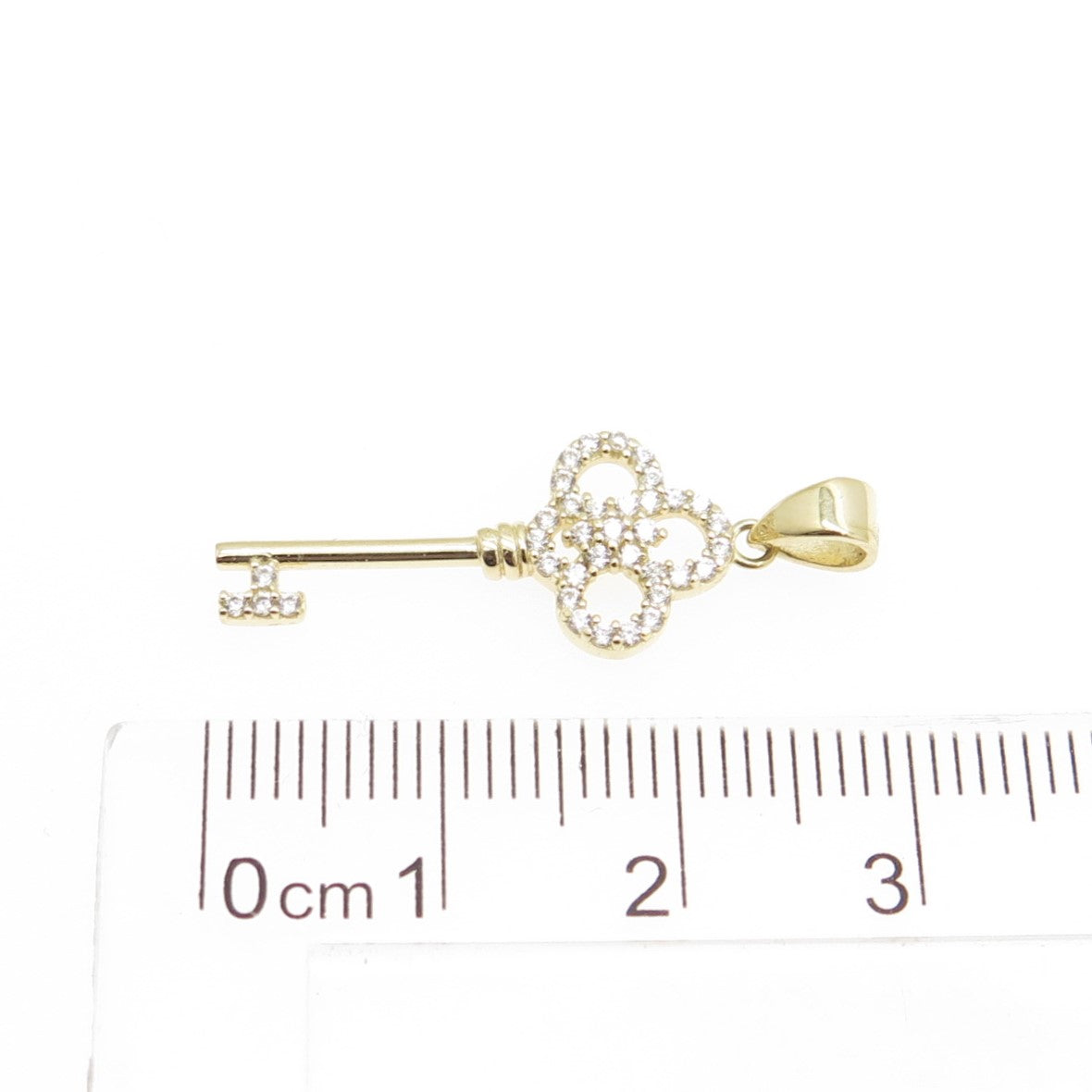 14K Yellow Gold Round-Cut C Z Key Minimalist Charm Pendant