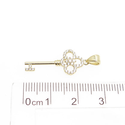 14K Yellow Gold Round-Cut C Z Key Minimalist Charm Pendant