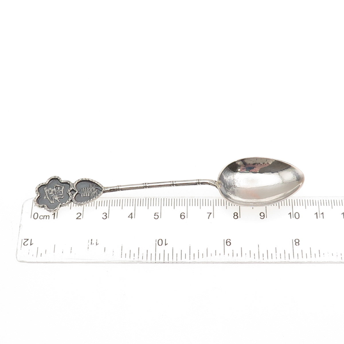 925 Sterling Silver Antique Chinese Fortune & Longevity Bamboo Coffee Spoon
