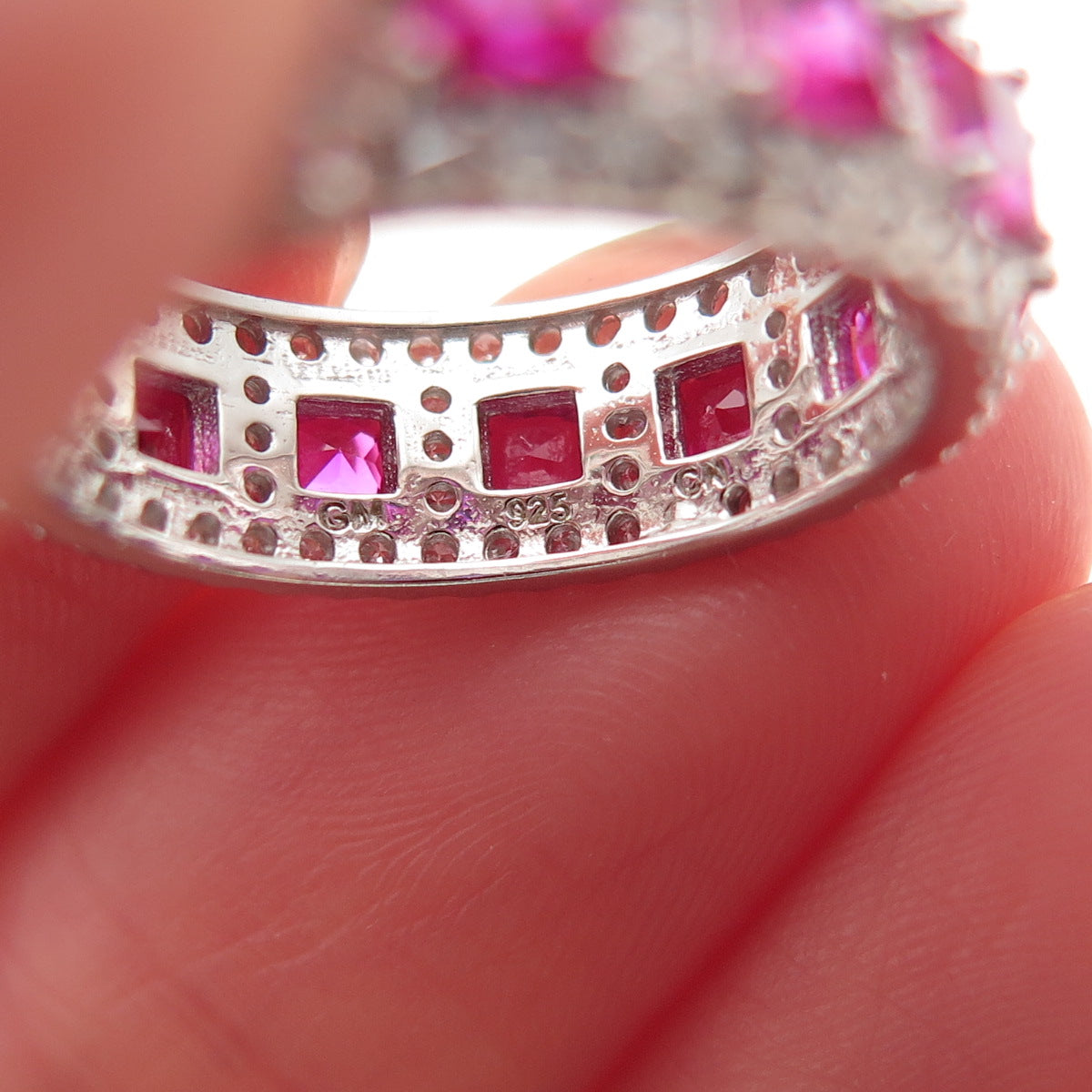 925 Sterling Silver Lab-Created Ruby & C Z Band Ring Size 5.25