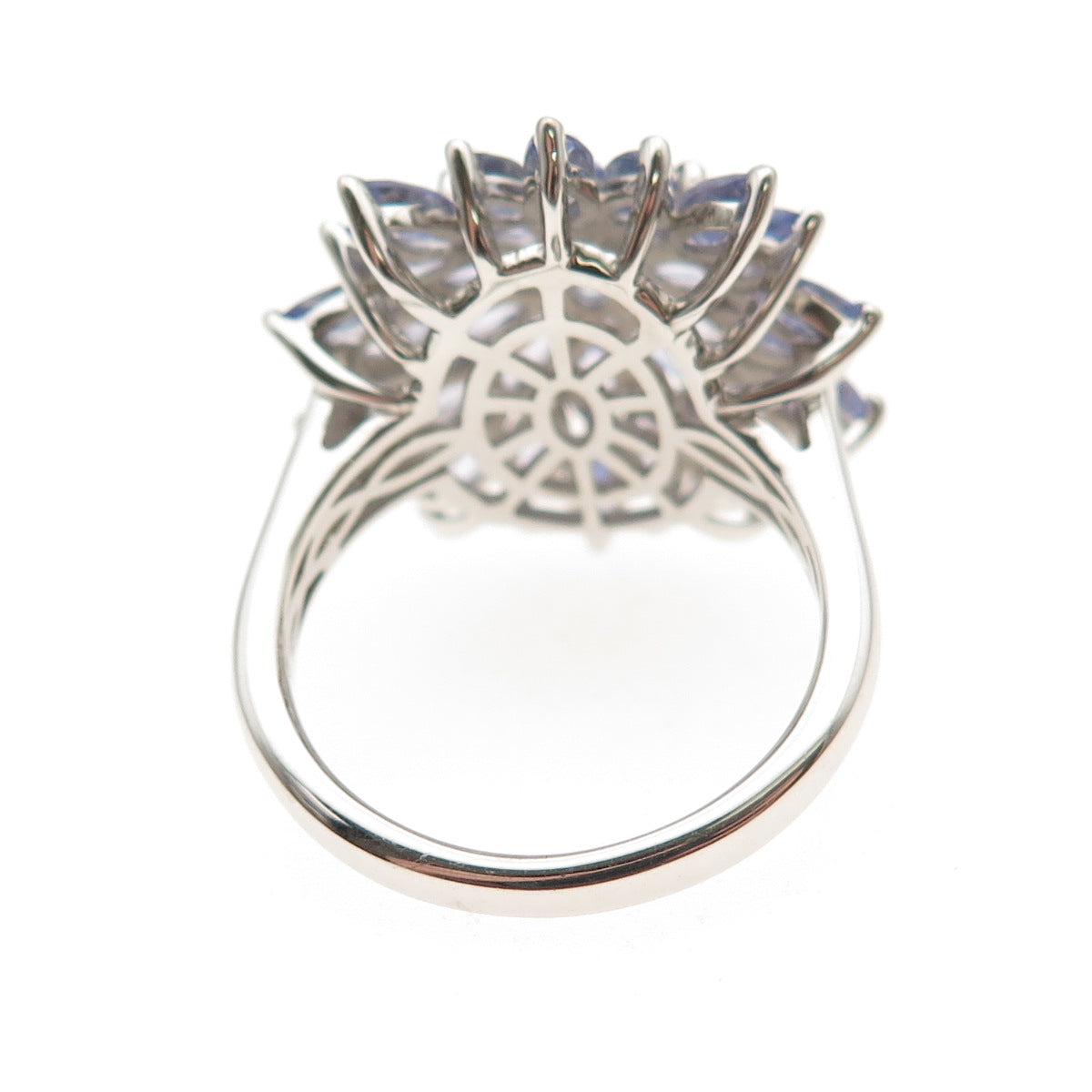 D'Joy 925 Sterling Silver Real Marquise & Oval-Cut Tanzanite Floral Ring Size 8