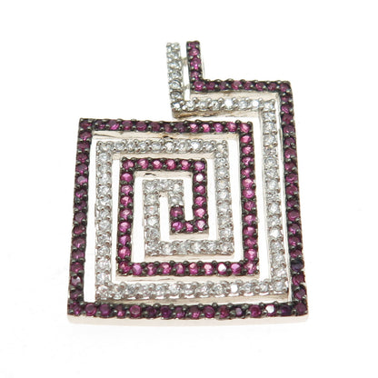 925 Sterling Silver Round-Cut Lab-Created Ruby & C Z Maze Pendant