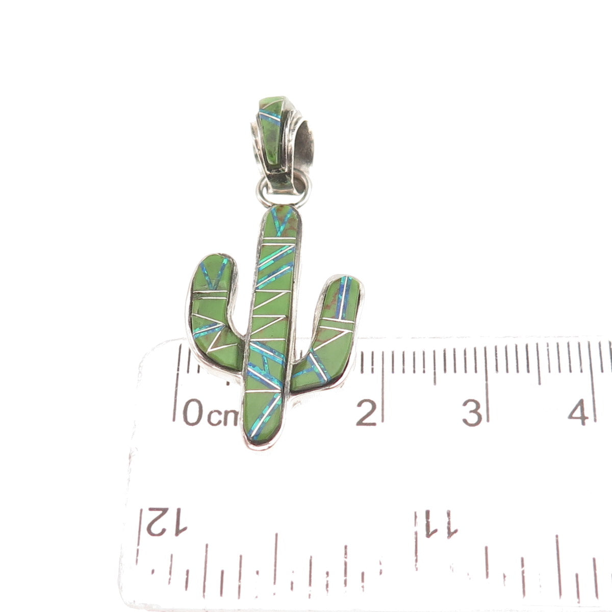 Old Pawn 925 Sterling Silver Vintage Southwestern Turquoise Opal Cactus Pendant