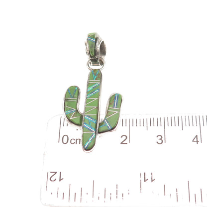 Old Pawn 925 Sterling Silver Vintage Southwestern Turquoise Opal Cactus Pendant