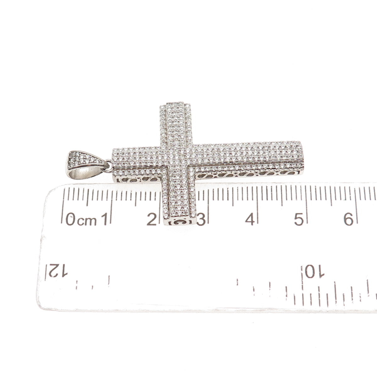 925 Sterling Silver Round-Cut C Z Sparkle Cross Charm Pendant